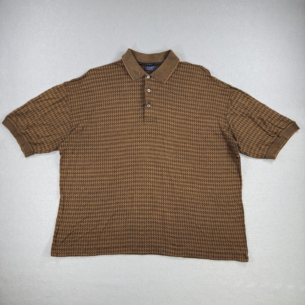 Vintage Como Sport Polo Shirt Men 2XL Brown Geometric Knit Golf Luxury Italy